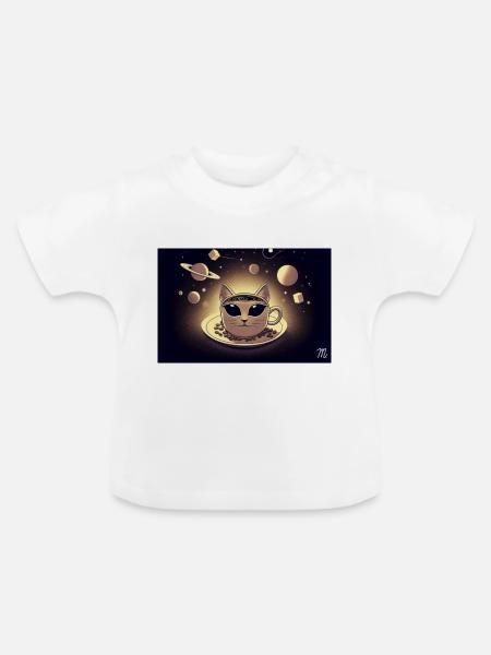 Space Cat Kaffee - Baby Bio-T-Shirt mit Rundhals - Weiß