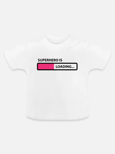 superhero is loading - Baby Bio-T-Shirt mit Rundhals - Weiß