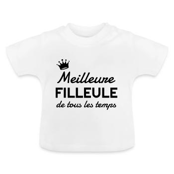 Filleul / Filleule / Parrain / Marraine / Bébé - T-shirt bio col rond Bébé - blanc - Devant