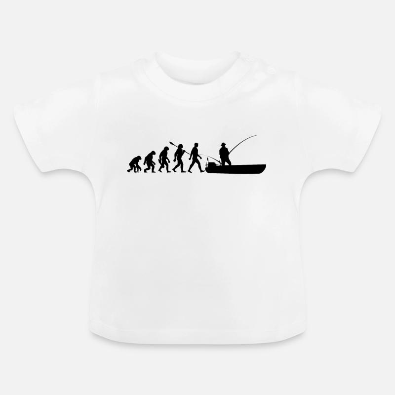 Evolution - Pescatori - Pesci - Pesca - Maglietta ecologica con scollo rotondo per neonato - bianco