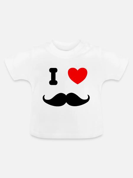 I ♥ Moustache - Baby Bio-T-Shirt mit Rundhals - Weiß