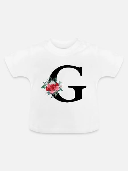 Roter Blumenbuchstabe G - Baby Bio-T-Shirt mit Rundhals - Weiß