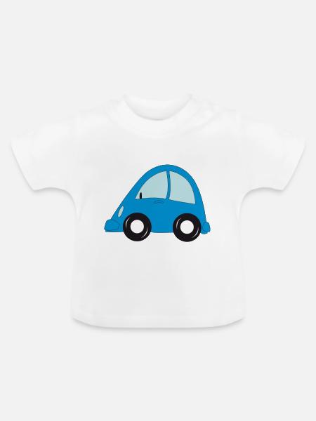 blaues auto - Baby Bio-T-Shirt mit Rundhals - Weiß