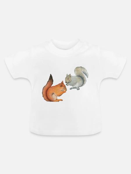 Lustige Hörnchen - Baby Bio-T-Shirt mit Rundhals - Weiß
