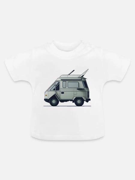 Einfacher Retro-Camper Van - Baby Bio-T-Shirt mit Rundhals - Weiß