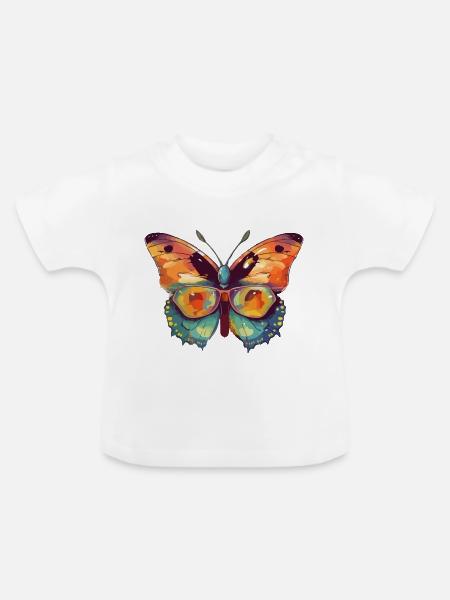 Leo der Brillenschmetterling - Baby Bio-T-Shirt mit Rundhals - Weiß