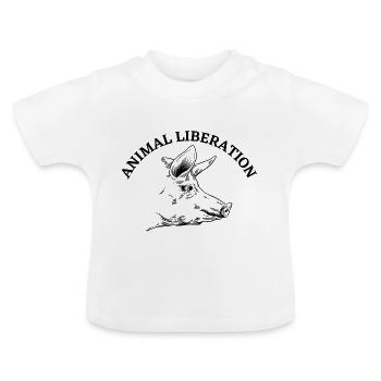 Animal Liberation Schwein - Baby Bio-T-Shirt mit Rundhals - Weiß - Vorne