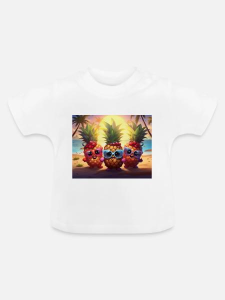 Ananas Urlaub - Baby Bio-T-Shirt mit Rundhals - Weiß