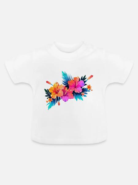 Hibiskus - Baby Bio-T-Shirt mit Rundhals - Weiß
