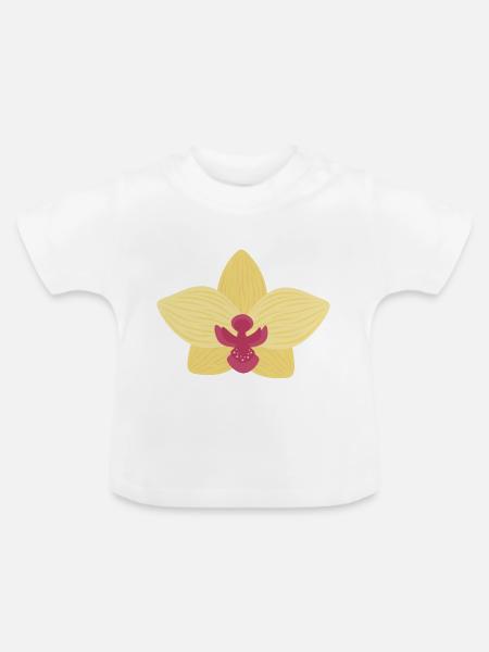 Gelbe Orchidee - Baby Bio-T-Shirt mit Rundhals - Weiß