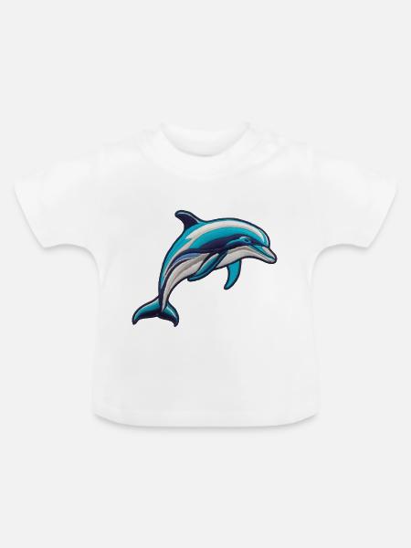 Gestickter Delfin - Baby Bio-T-Shirt mit Rundhals - Weiß