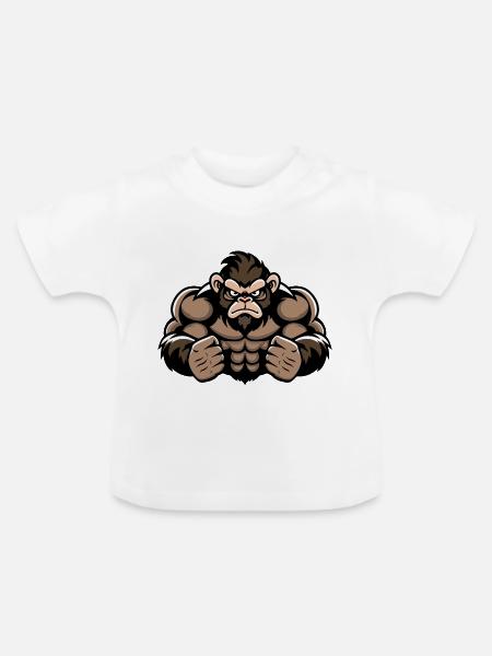 Affe Monkey Fitness - Baby Bio-T-Shirt mit Rundhals - Weiß