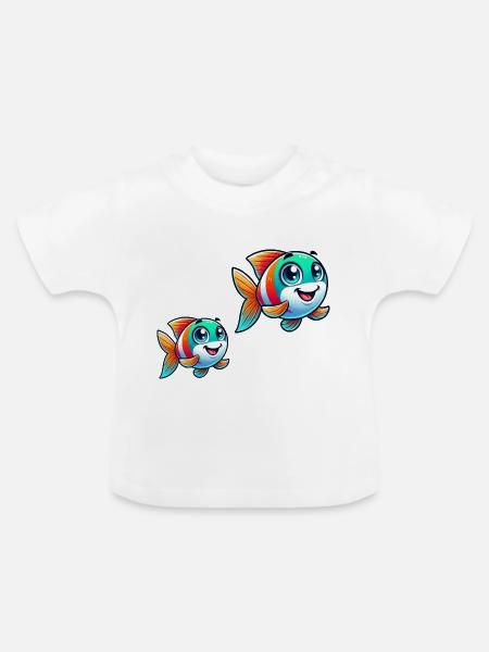 Fische Comic - Baby Bio-T-Shirt mit Rundhals - Weiß
