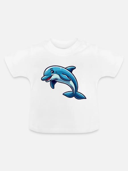 Delfin Delphin Comic - Baby Bio-T-Shirt mit Rundhals - Weiß