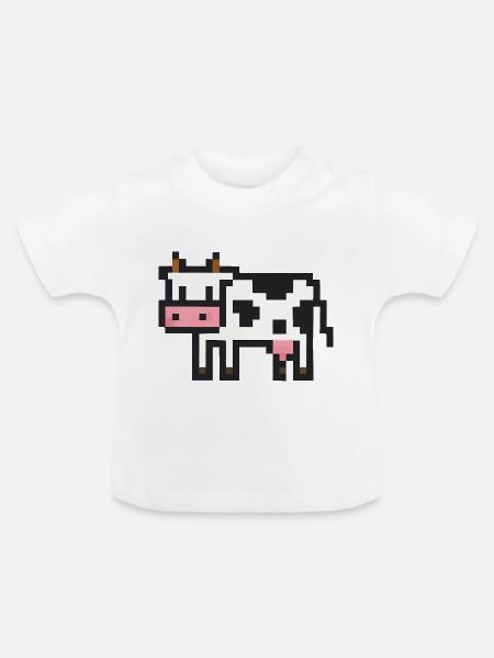 kuh pixel - Baby Bio-T-Shirt mit Rundhals - Weiß