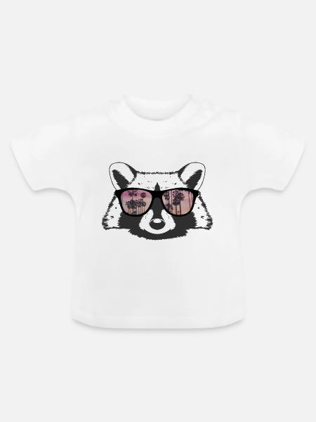 Waschbär mit Sonnenbrille - Baby Bio-T-Shirt mit Rundhals - Weiß