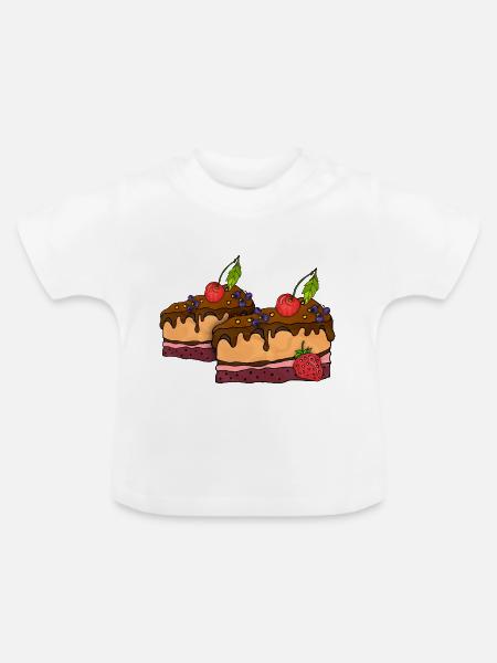 Kuchen - Baby Bio-T-Shirt mit Rundhals - Weiß