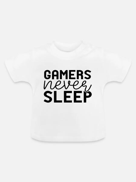 Gamers never Sleep - Baby Bio-T-Shirt mit Rundhals - Weiß