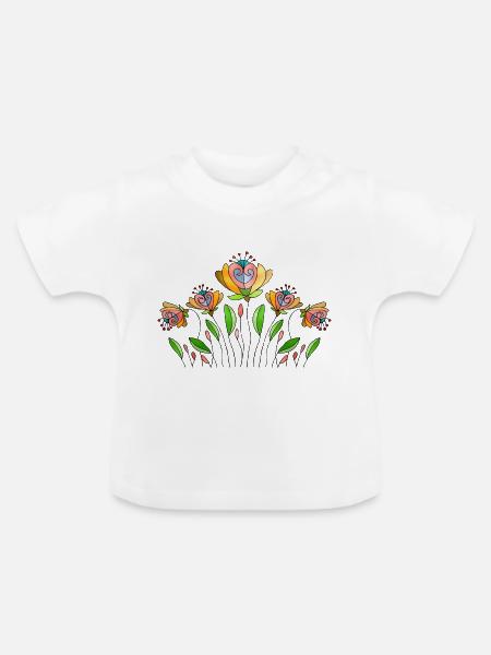 Blumen - Baby Bio-T-Shirt mit Rundhals - Weiß