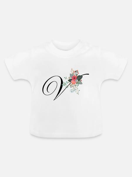 Buchstabe v Blumen - Baby Bio-T-Shirt mit Rundhals - Weiß