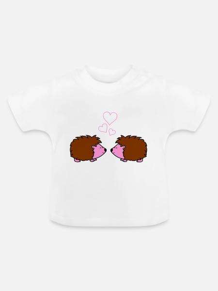 igel verliebt - Baby Bio-T-Shirt mit Rundhals - Weiß