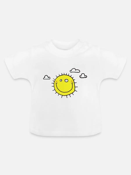 Sonne mit Wolken - Baby Bio-T-Shirt mit Rundhals - Weiß