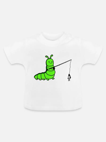 raupe angelt - Baby Bio-T-Shirt mit Rundhals - Weiß