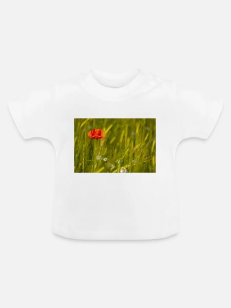 Mohnblume im Kornfeld - Baby Bio-T-Shirt mit Rundhals - Weiß
