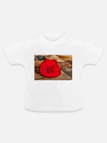 Rote Rose - Baby Bio-T-Shirt mit Rundhals - Weiß