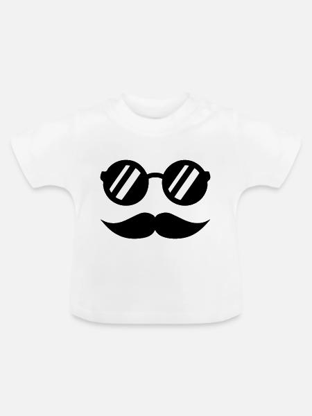 Schnurrbart - Baby Bio-T-Shirt mit Rundhals - Weiß