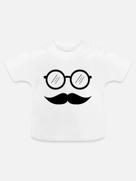 Schnurrbart - Baby Bio-T-Shirt mit Rundhals - Weiß