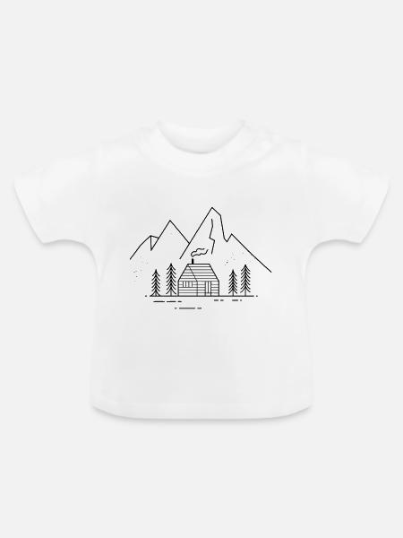 Berge mit Berghütte - Baby Bio-T-Shirt mit Rundhals - Weiß