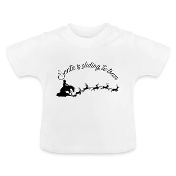 Santa is sliding to town - Baby Bio-T-Shirt mit Rundhals - Weiß - Vorne