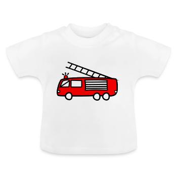 Camion pompier, camion de pompier, pompier - T-shirt bio col rond Bébé - blanc - Devant