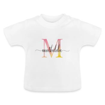 M | Monogram | Name | Mathilda | Watercolor - Baby Organic T-Shirt with Round Neck - white - Front
