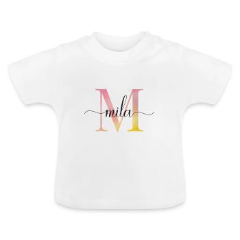 M | Monogramm | Name |Mila |Watercolor - Baby Bio-T-Shirt mit Rundhals - Weiß - Vorne