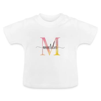 M | Monogram | Name | Matila | Watercolor - Baby Organic T-Shirt with Round Neck - white - Front