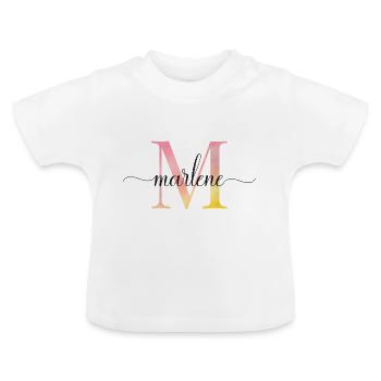 M | Monogram | Name | Marlene | Watercolor - Baby Organic T-Shirt with Round Neck - white - Front