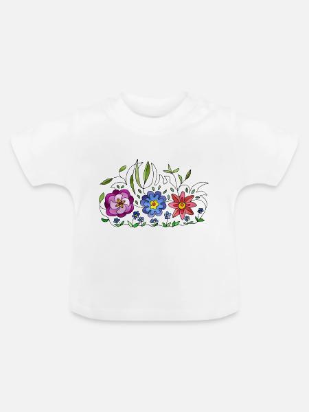 Blumen - Baby Bio-T-Shirt mit Rundhals - Weiß