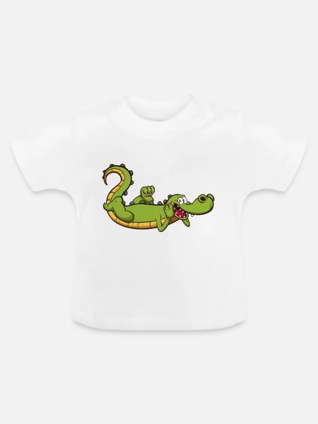 Karikatur Krokodil - Baby Bio-T-Shirt mit Rundhals - Weiß