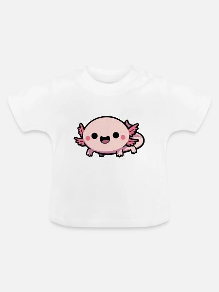 Süßer Chibi Axolotl - Baby Bio-T-Shirt mit Rundhals - Weiß