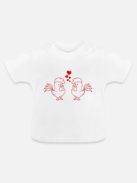 verliebte Hühner - Baby Bio-T-Shirt mit Rundhals - Weiß