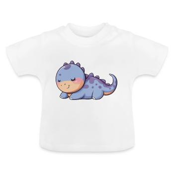 Schlafender Dino - Dinosaurier Design - Baby Bio-T-Shirt mit Rundhals - Weiß - Vorne