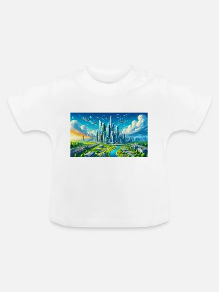 Futuristische Stadt - Baby Bio-T-Shirt mit Rundhals - Weiß