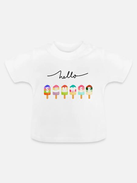 Hallo Sommer - Baby Bio-T-Shirt mit Rundhals - Weiß