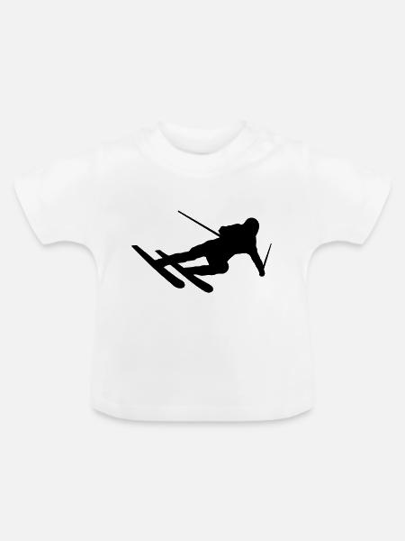Skifahrer Abfahrt Berg ab - Baby Bio-T-Shirt mit Rundhals - Weiß