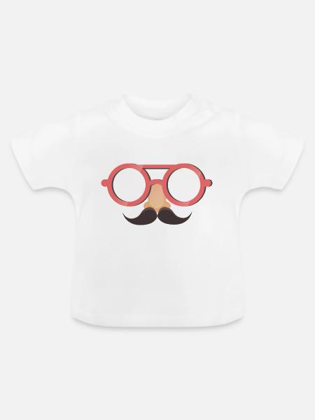 Brillen und Schnurrbart - Baby Bio-T-Shirt mit Rundhals - Weiß