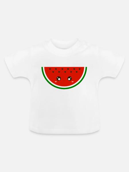 Kawaii Wassermelone - Baby Bio-T-Shirt mit Rundhals - Weiß