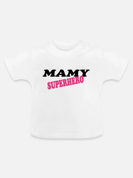 Mamy superhero - Baby Bio-T-Shirt mit Rundhals - Weiß