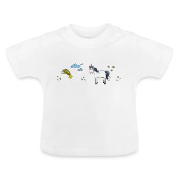 Einhörn mit Sternchen, Sternschnuppe und Wolken - Baby Bio-T-Shirt mit Rundhals - Weiß - Vorne